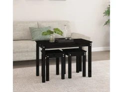 Mesas apilables 3 piezas madera maciza de pino negro