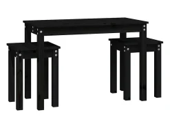 Mesas apilables 3 piezas madera maciza de pino negro