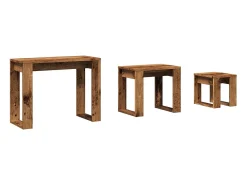 Mesas apilables 3 uds madera de ingeniería madera envejecida