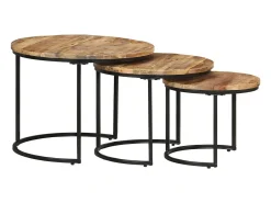 Mesas apilables 3 unidades madera rugosa de mango