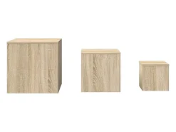 Mesas auxiliares 3 pzas madera contrachapada color roble Sonoma