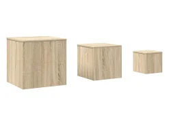 Mesas auxiliares 3 pzas madera contrachapada color roble Sonoma