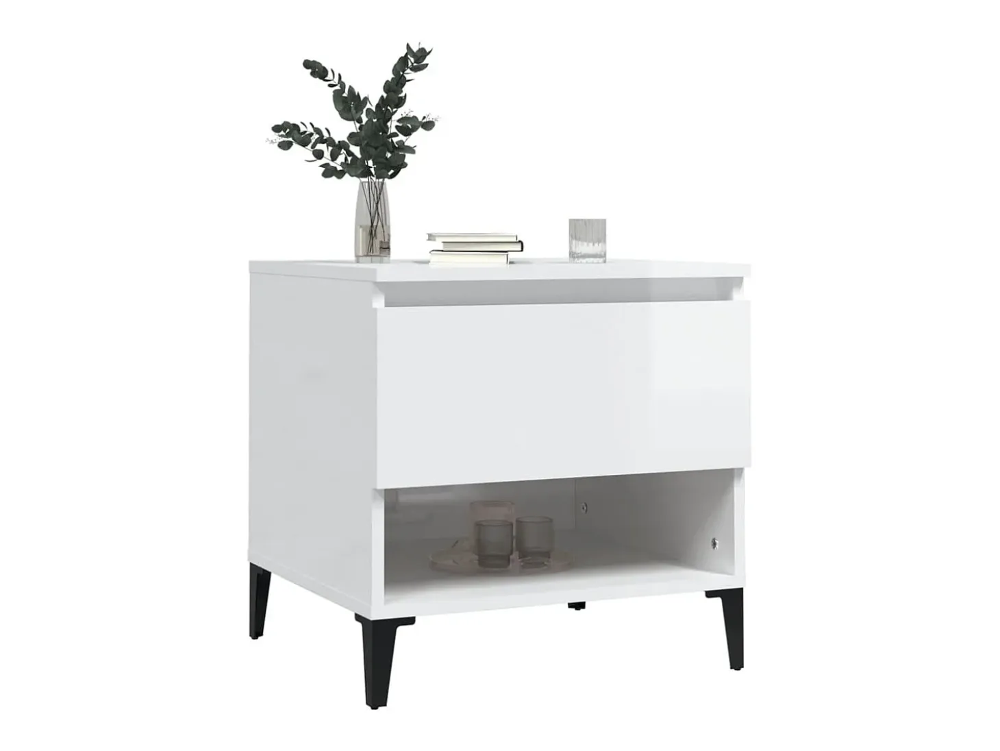 Mesas auxiliares 2 uds contrachapada blanco brillo 50x46x50 cm