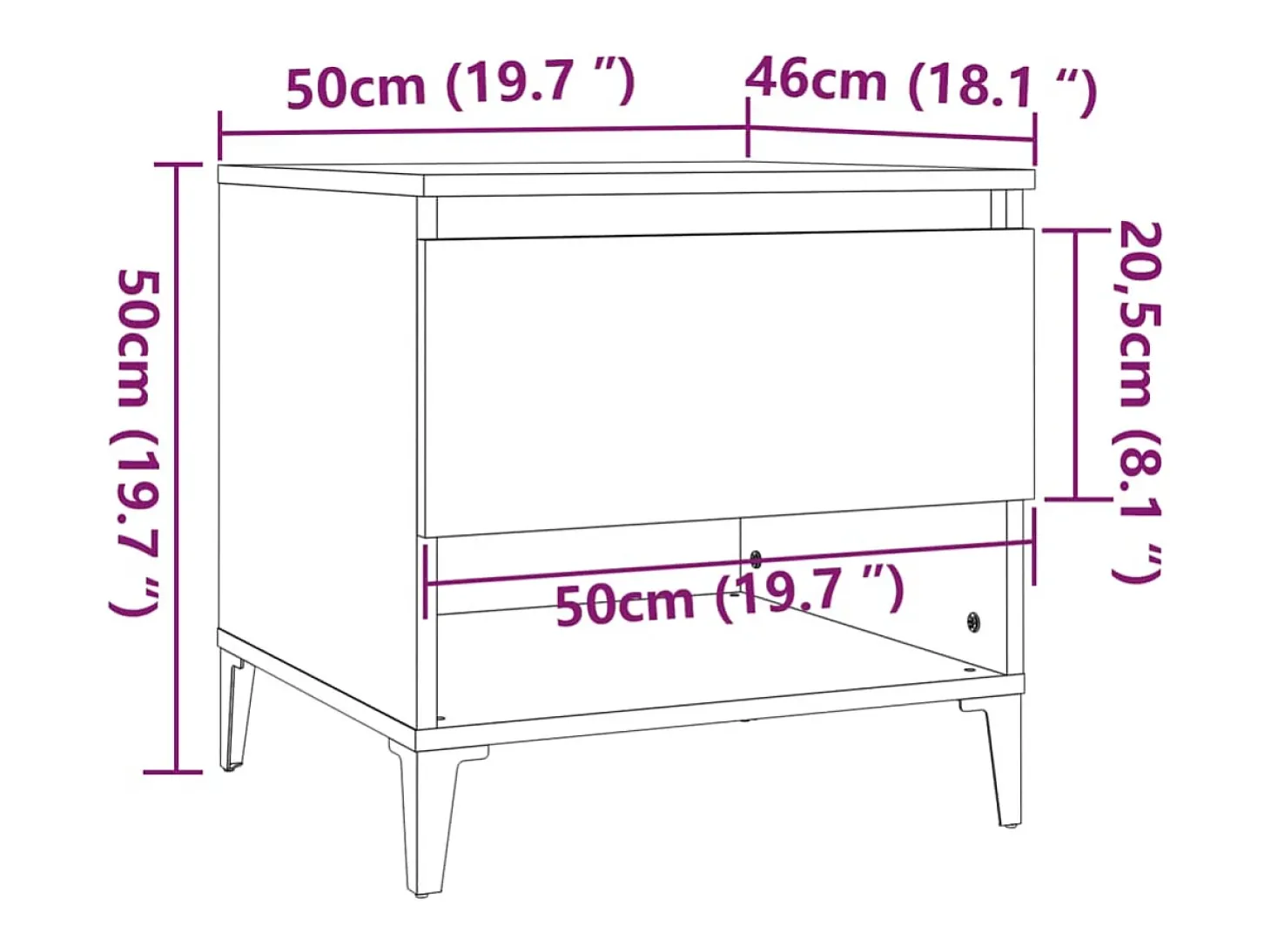 Mesas auxiliares 2 uds contrachapada blanco brillo 50x46x50 cm