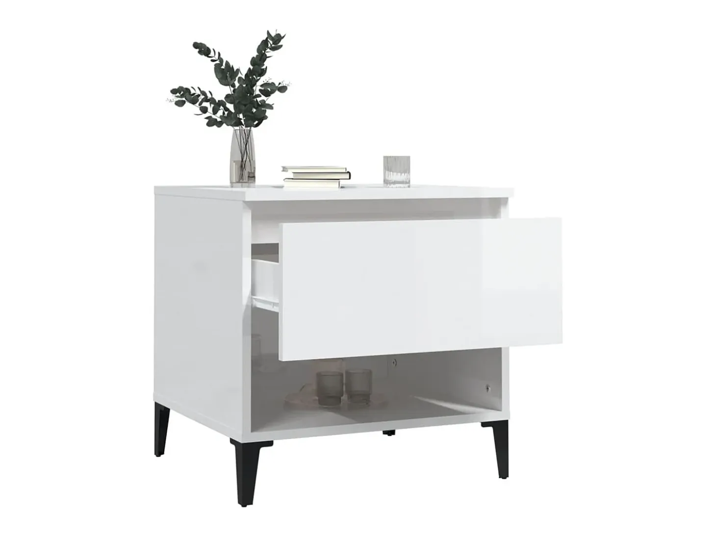 Mesas auxiliares 2 uds contrachapada blanco brillo 50x46x50 cm