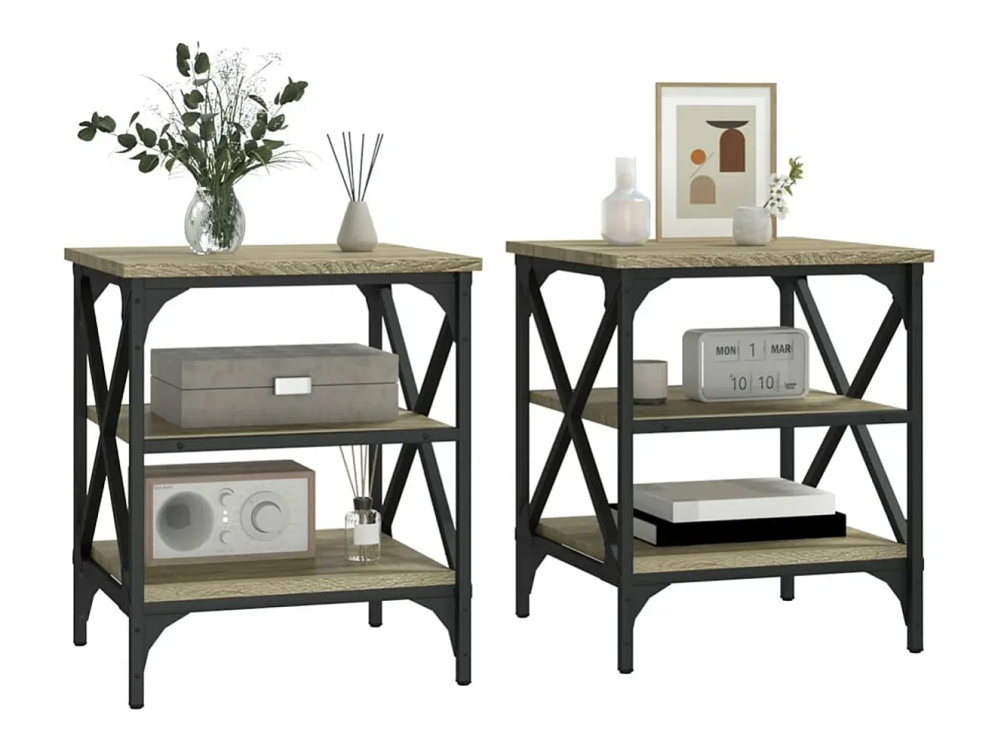 Mesas auxiliares 2 uds madera roble Sonoma 40x42x50 cm