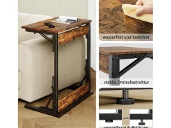 Mesas auxiliares plegables - Metal negro y madera rústica marrón