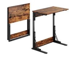 Mesas auxiliares plegables - Metal negro y madera rústica marrón