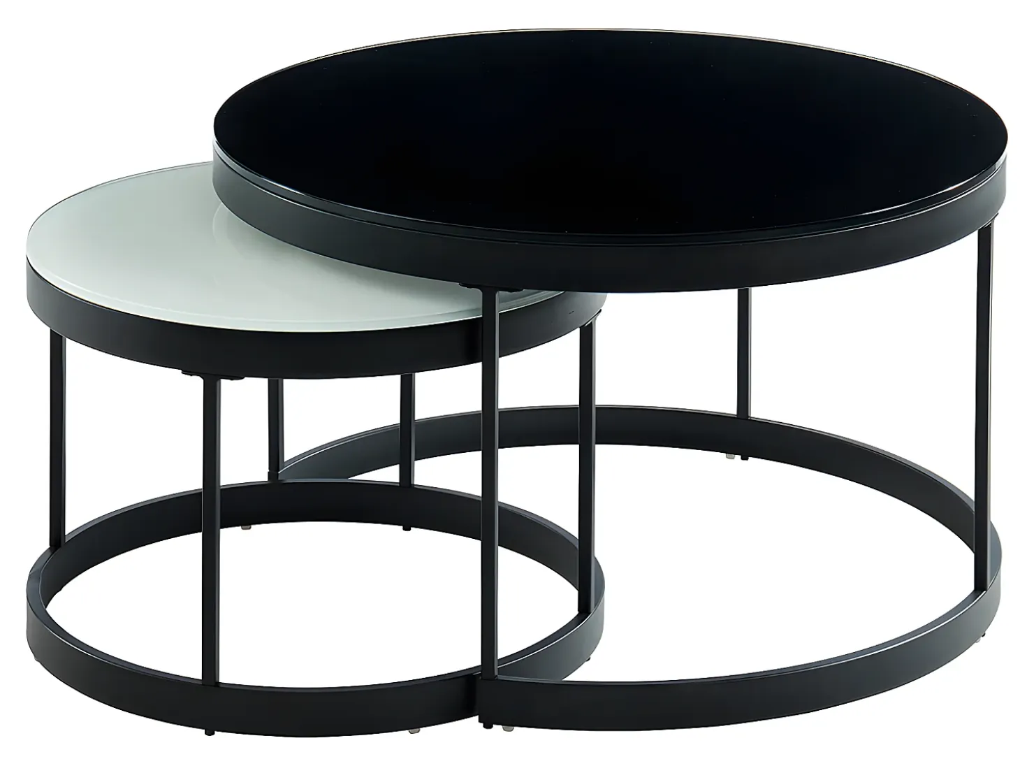 Mesas centro apilables Cristal templado metal negro BILLIE