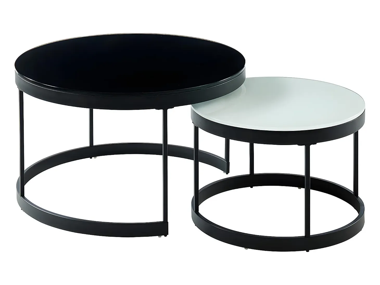 Mesas centro apilables Cristal templado metal negro BILLIE