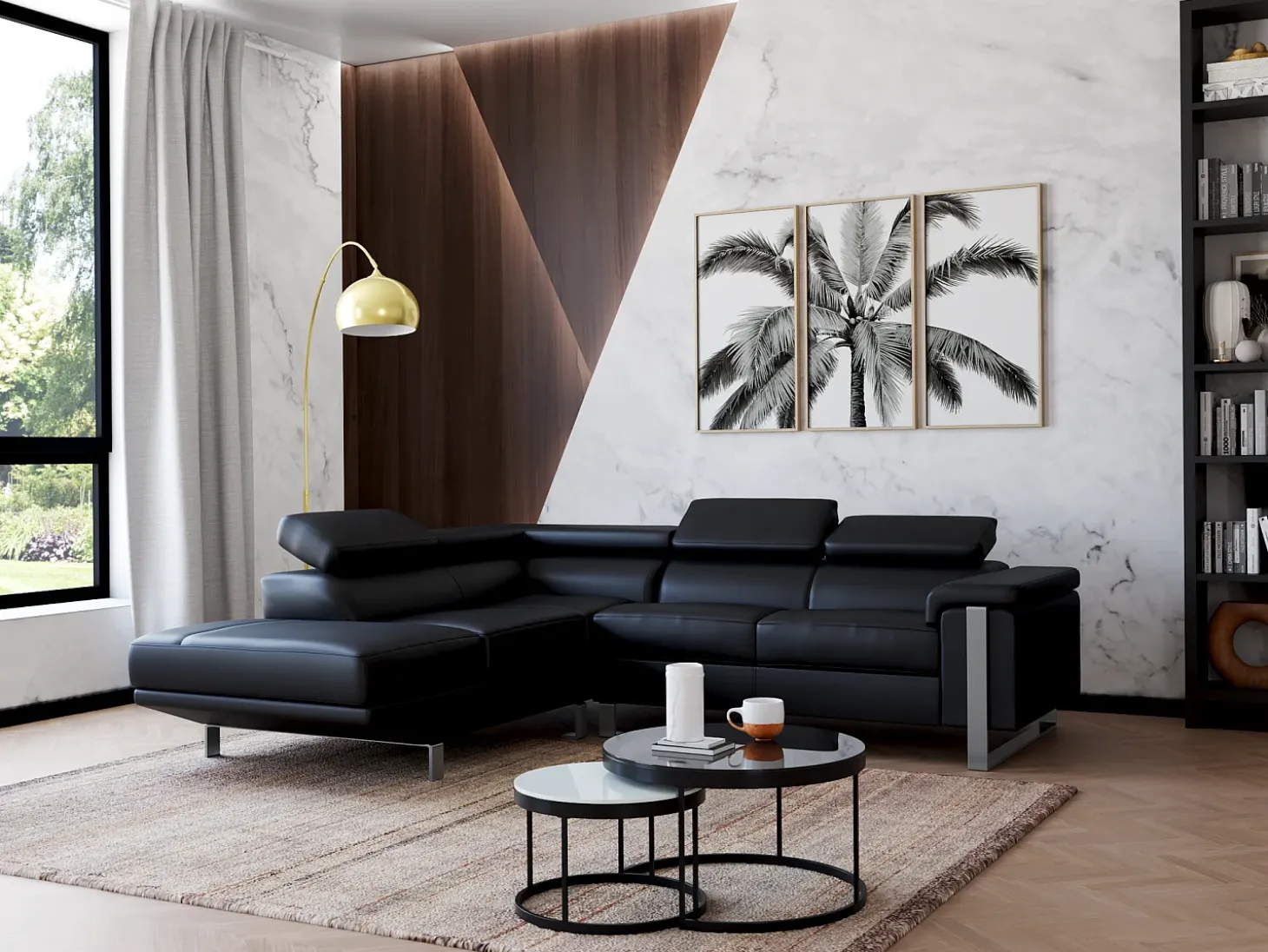 Mesas centro apilables Cristal templado metal negro BILLIE