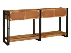 Mesas consola con cajón 2 piezas Marrón Madera de Mango Sólida