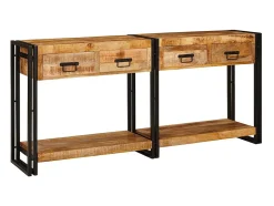 Mesas consola con cajón 2 piezas Marrón Madera de Mango Sólida