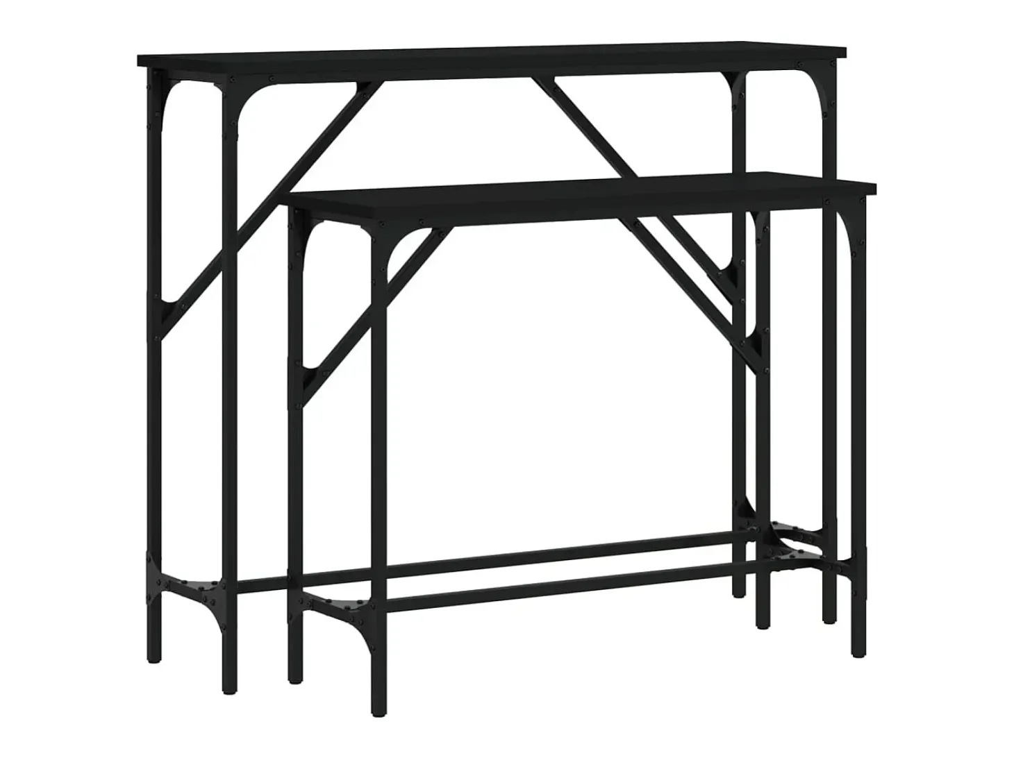 Mesas consolas 2 piezas madera de ingeniería negra