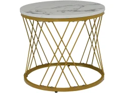 Mesas de centro apilables de madera - Chapa efecto mármol blanco y metal dorado - MDF - para salón - Gris y blanco