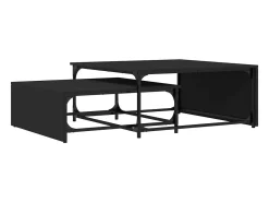 Mesas de centro apilables 2 piezas madera ingeniería metal negro