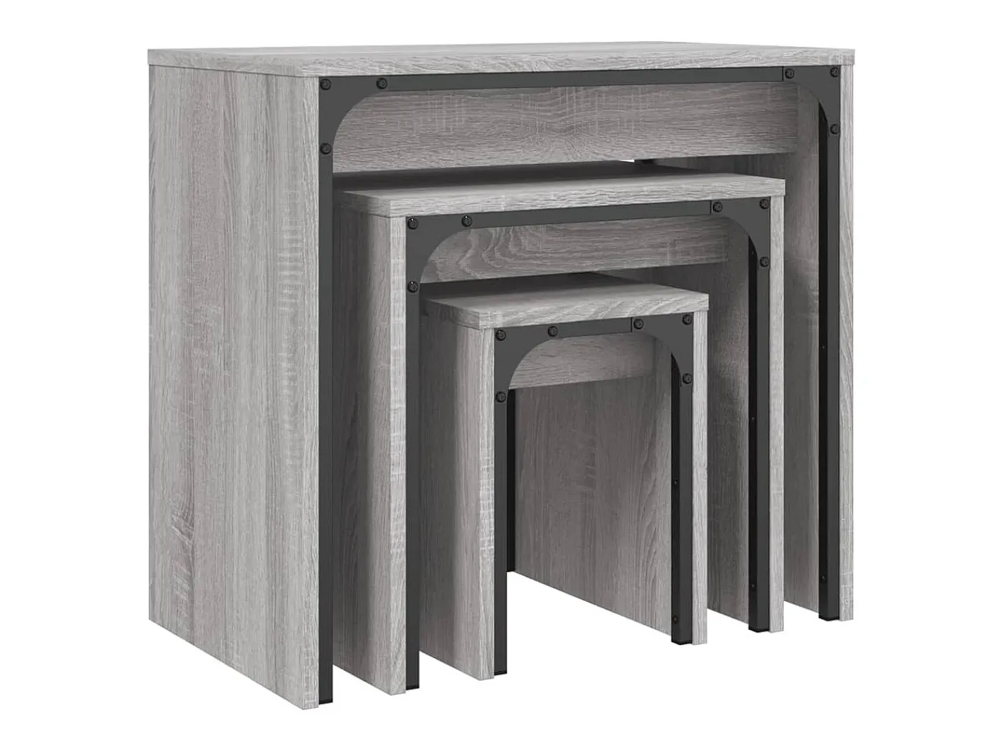 Mesas de centro apilables 3 piezas madera ingeniería gris Sonoma