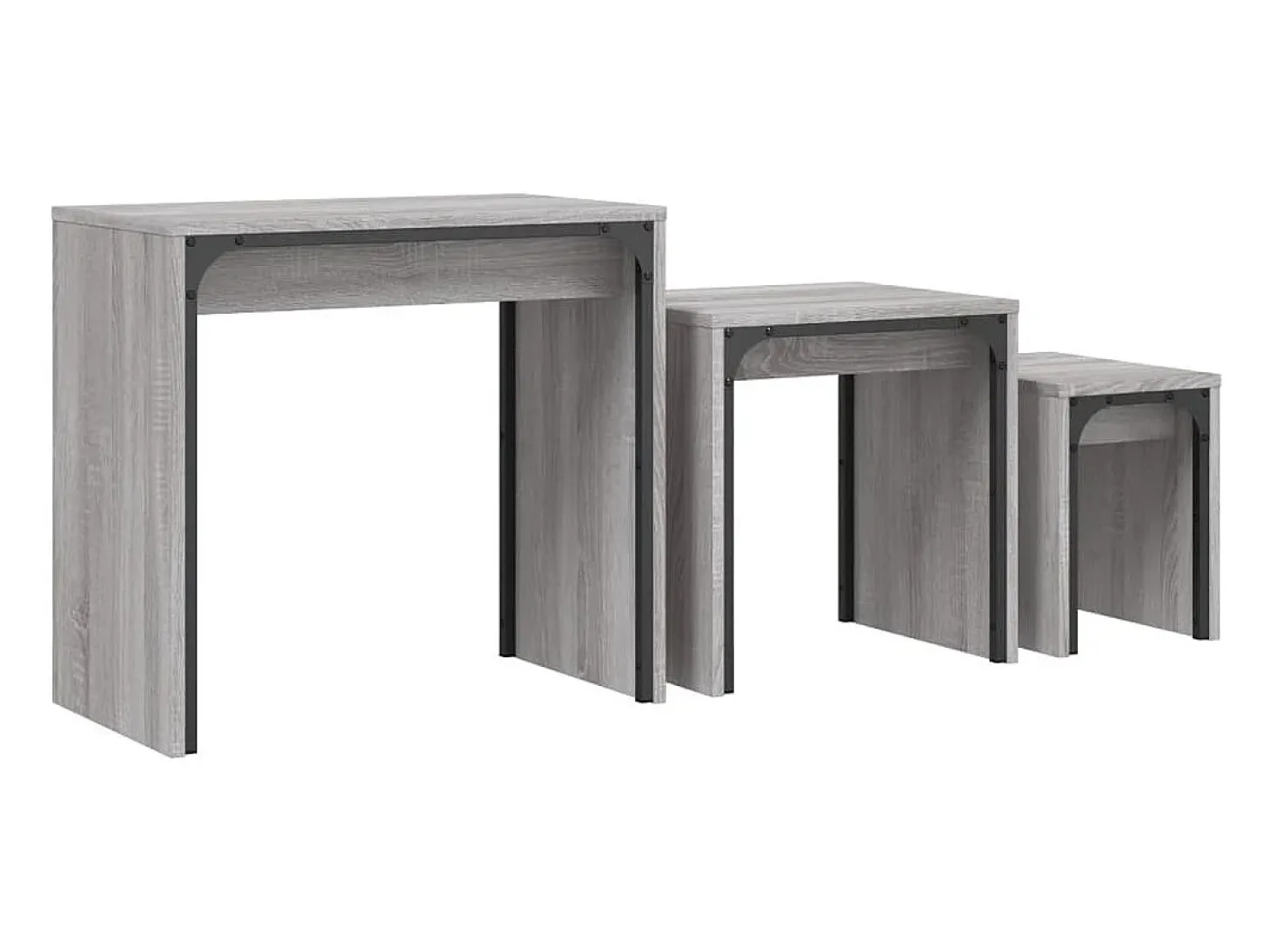 Mesas de centro apilables 3 piezas madera ingeniería gris Sonoma