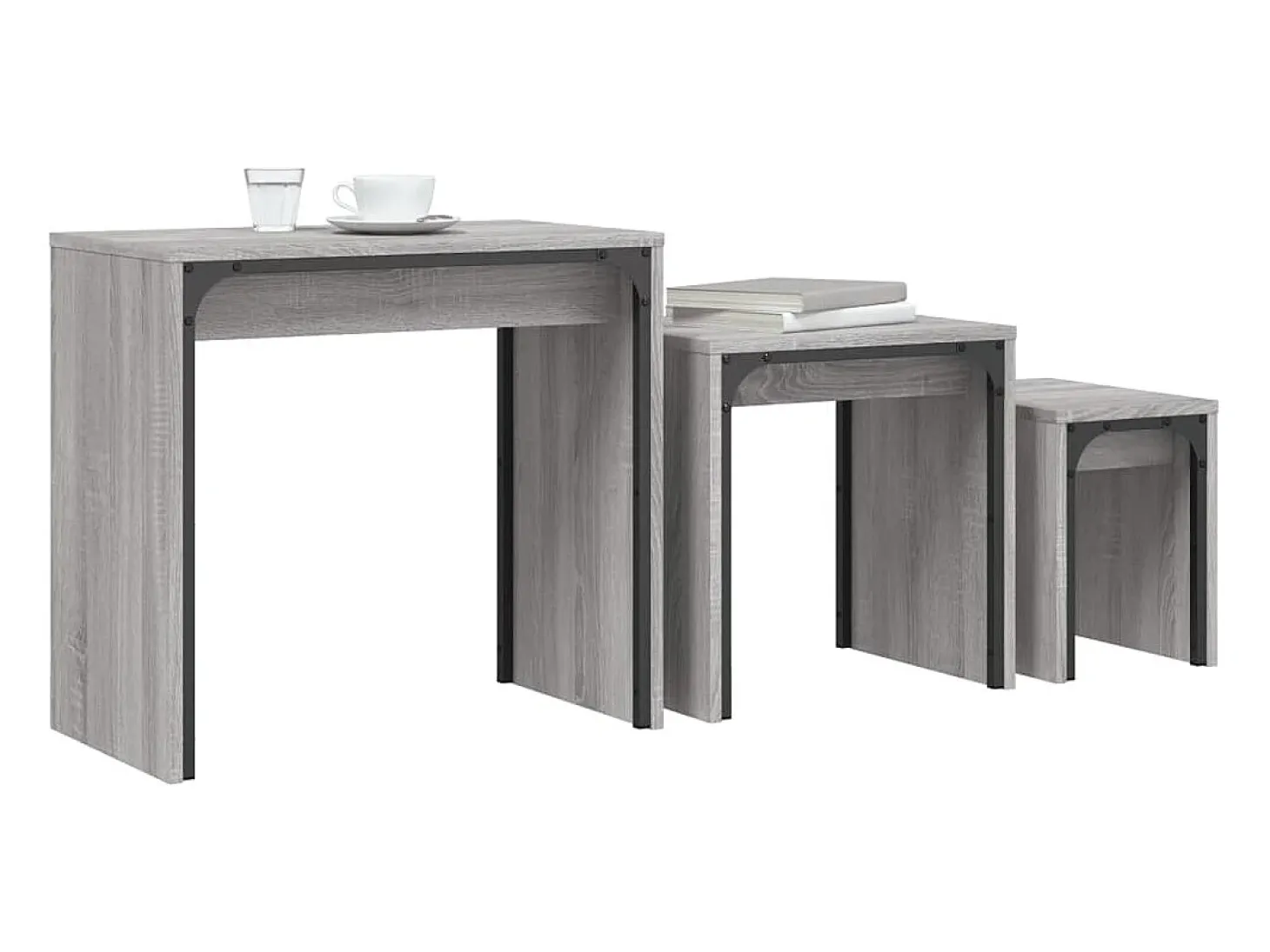 Mesas de centro apilables 3 piezas madera ingeniería gris Sonoma