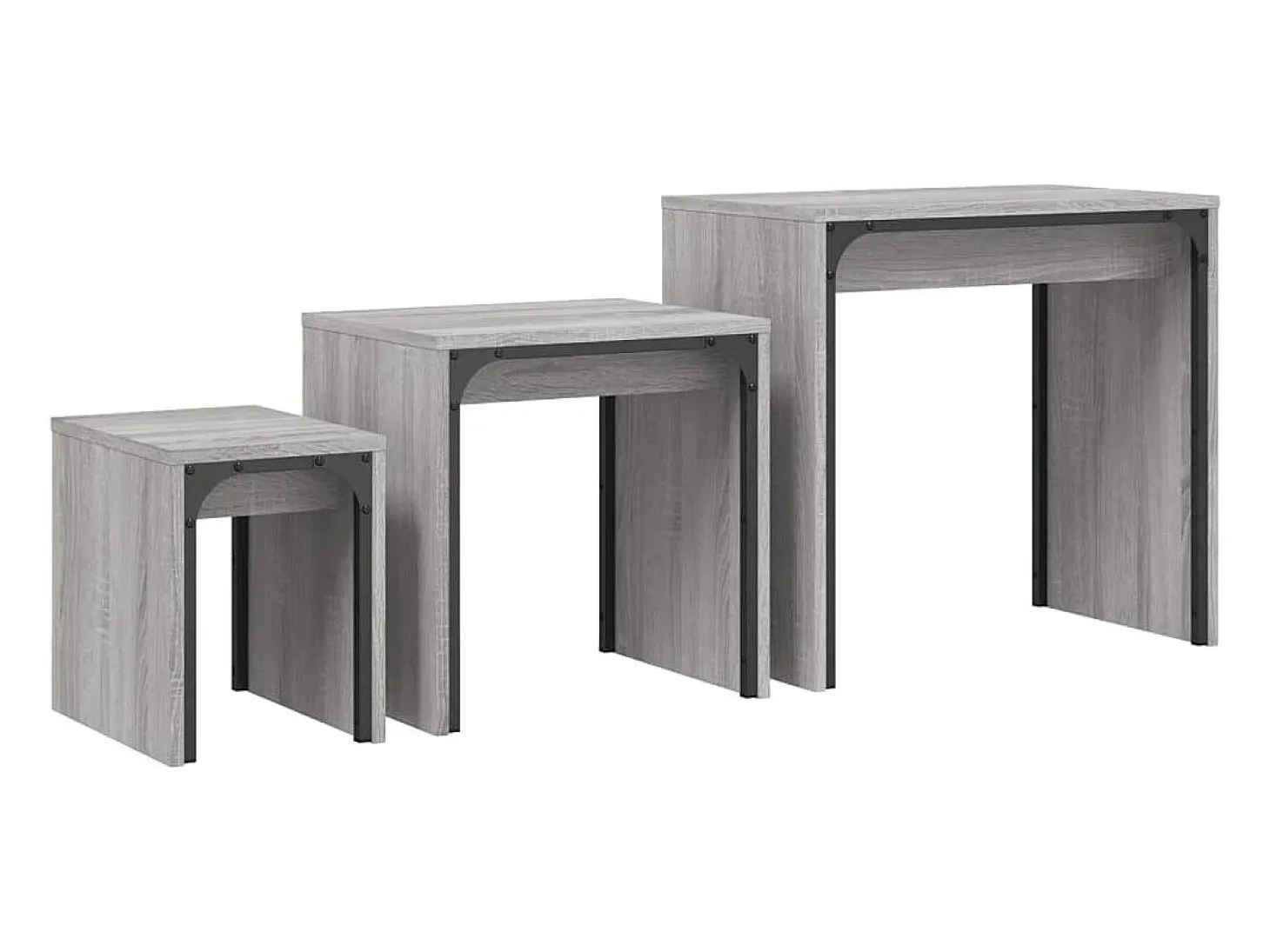 Mesas de centro apilables 3 piezas madera ingeniería gris Sonoma