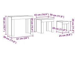 Mesas de centro apilables 3 unidades madera de ingeniería envejecida