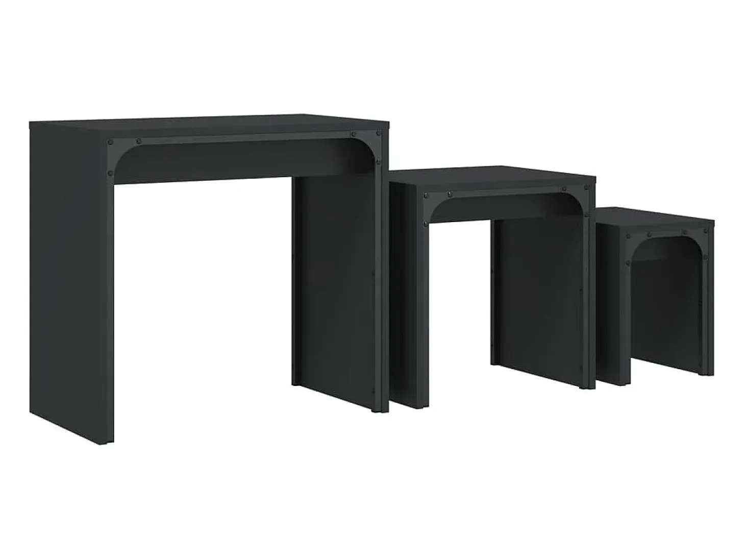 Mesas de centro apilables 3 piezas madera de ingeniería negro