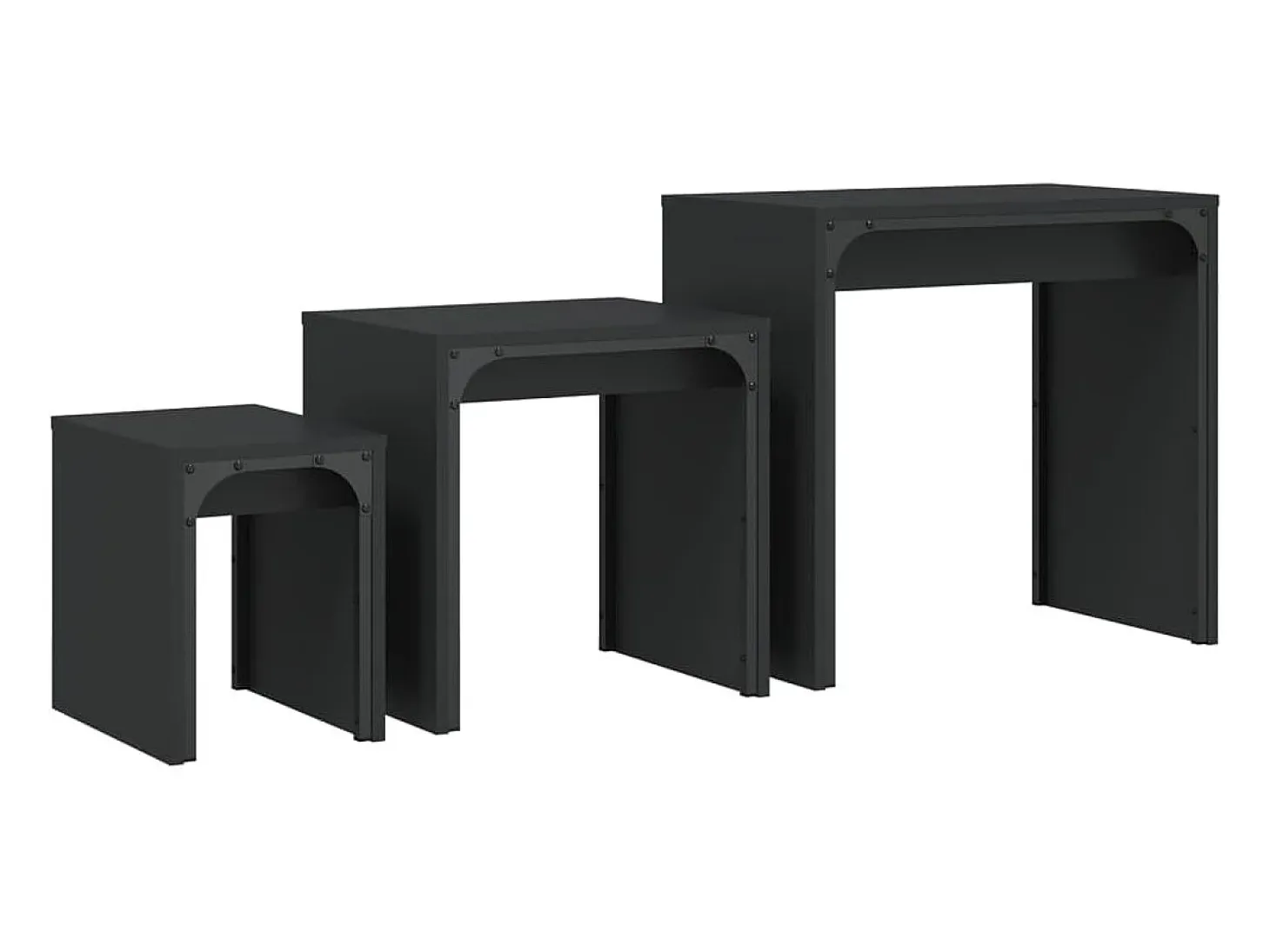 Mesas de centro apilables 3 piezas madera de ingeniería negro