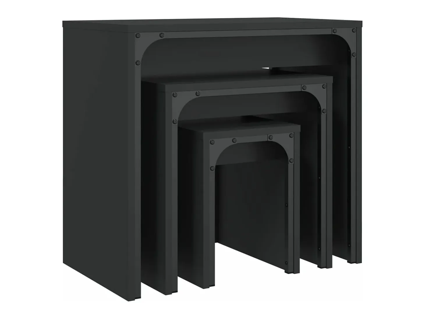 Mesas de centro apilables 3 piezas madera de ingeniería negro