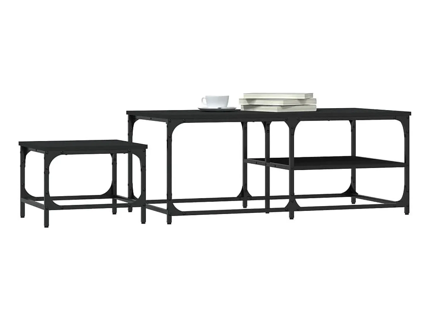 Mesas de centro apilables 2 piezas madera de ingeniería negro