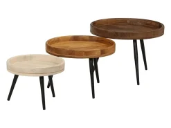 Mesas de centro redondas 3 uds madera maciza mango