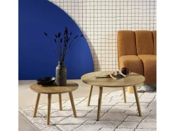 Mesas nido vintage redondas con efecto madera, set de 2 efecto fresno