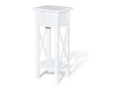 Mesita auxiliar con cajón blanca