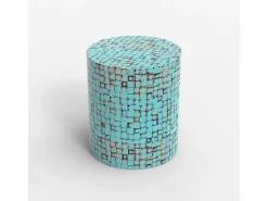Mesita auxiliar moderna cilíndrica de madera para el salón con incrustaciones Hadi - Azul