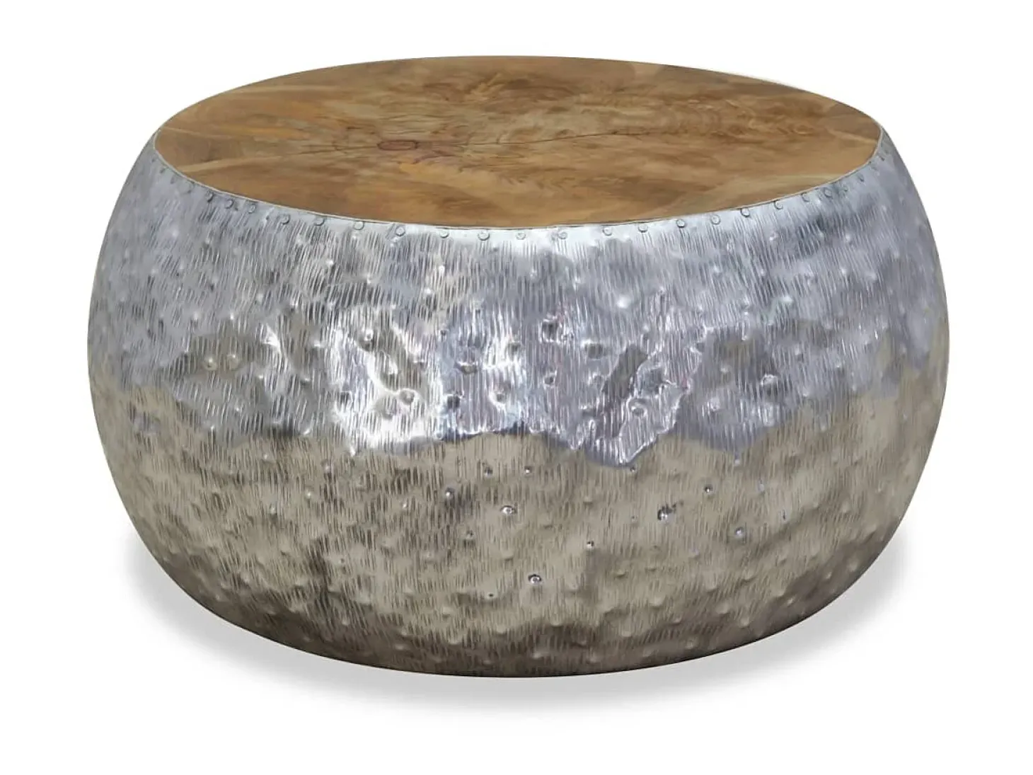 Mesita de centro de aluminio y teca 60x60x30 cm ES42756