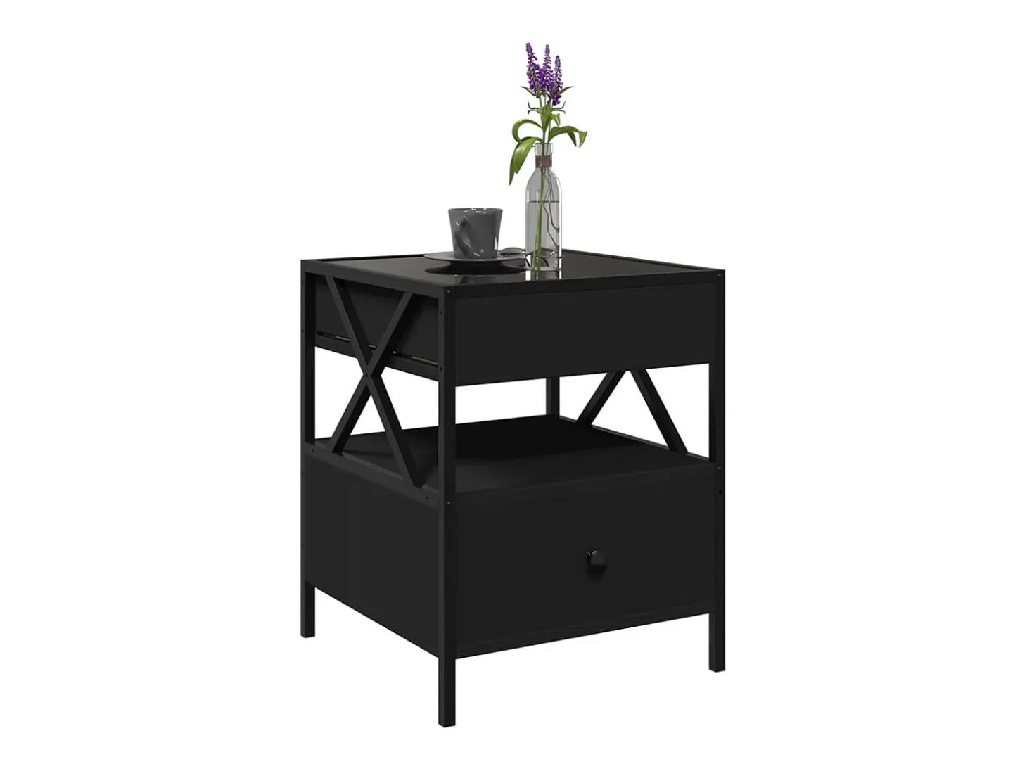 Mesita de noche con Infinity LED negra 40x40x51 cm