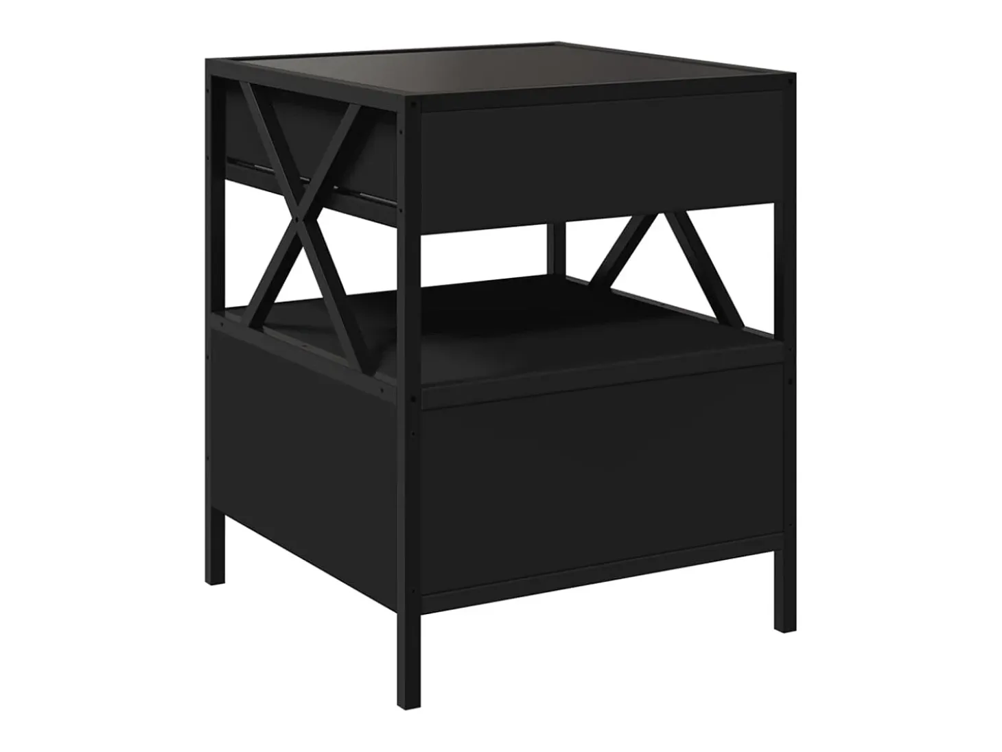 Mesita de noche con Infinity LED negra 40x40x51 cm