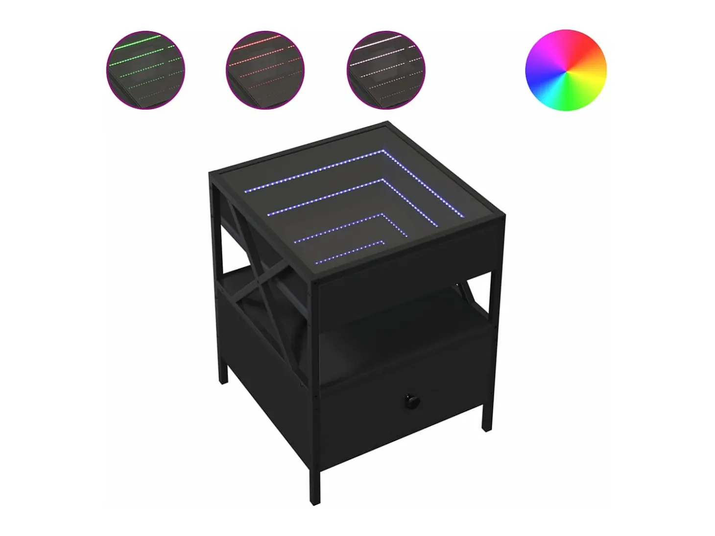 Mesita de noche con Infinity LED negra 40x40x51 cm