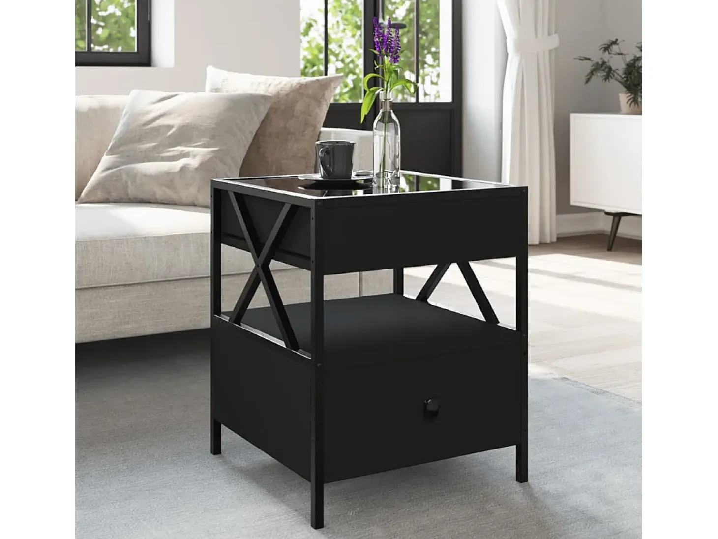 Mesita de noche con Infinity LED negra 40x40x51 cm