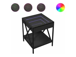 Mesita de noche con Infinity LED negra 40x40x49 cm