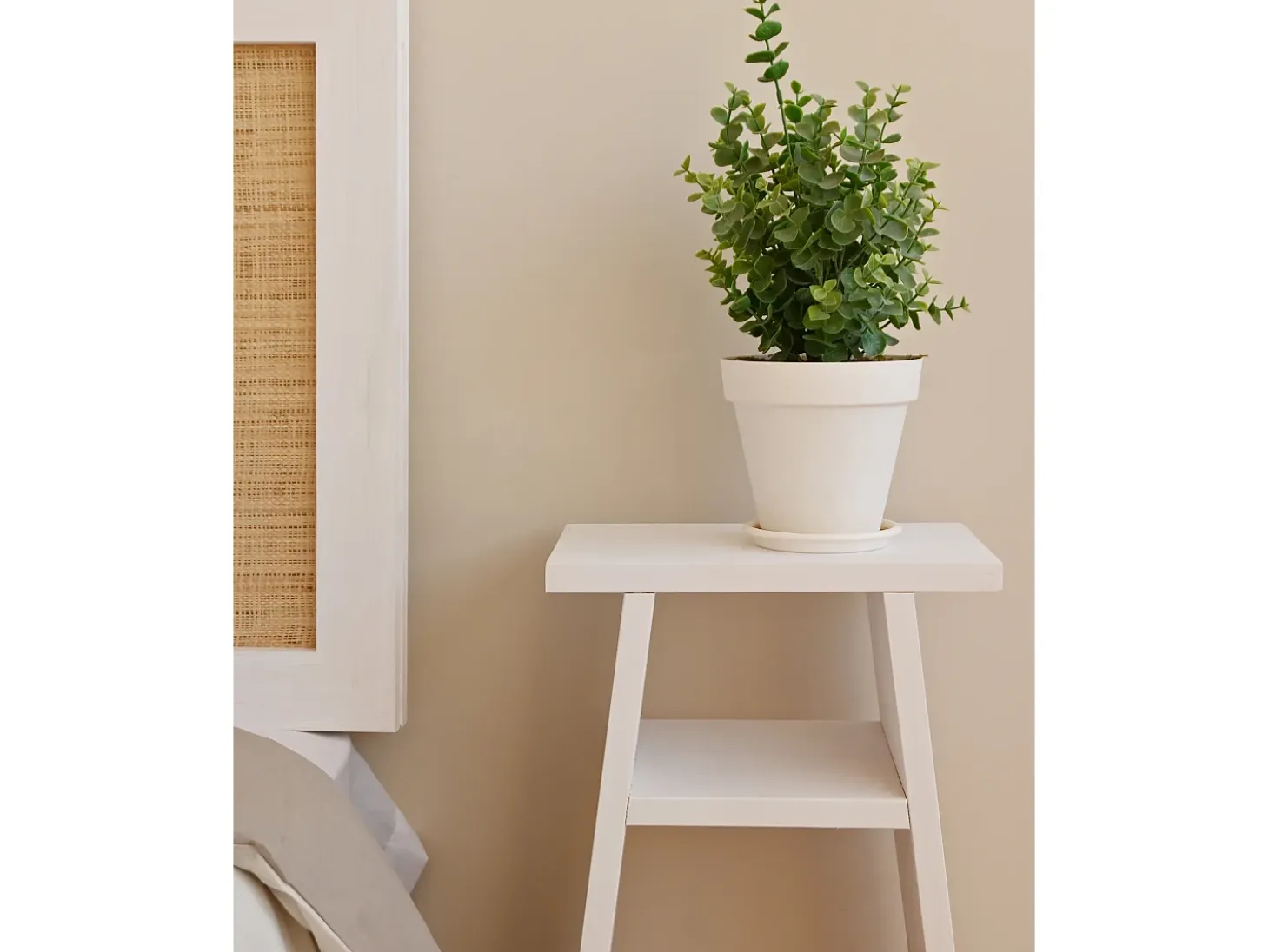 Mesita de noche de madera maciza en tono blanco 20x60cm - ARITZ - DECOWOOD