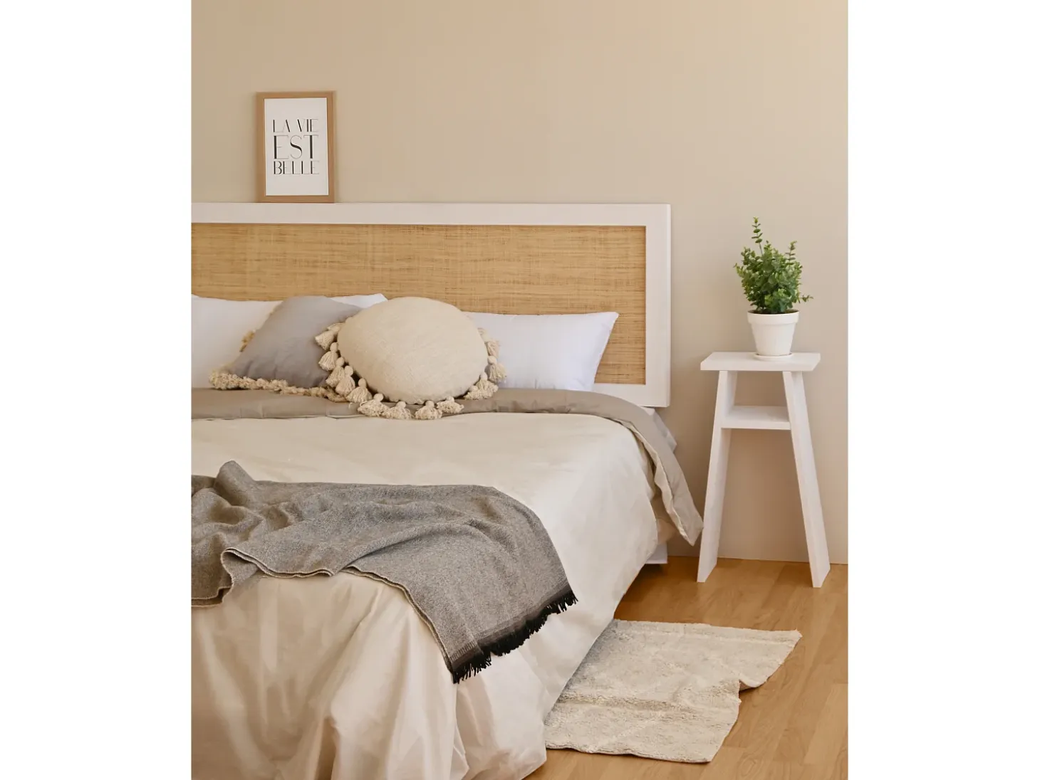 Mesita de noche de madera maciza en tono blanco 20x60cm - ARITZ - DECOWOOD