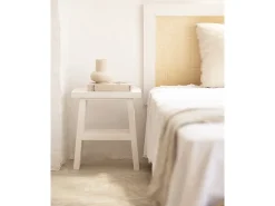 Mesita de noche o auxiliar madera maciza en tono blanco de 45x39cm - FRIDA - DECOWOOD