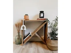 Mesita de noche o auxiliar de madera maciza tono roble oscuro 50x50cm - STOKE - DECOWOOD