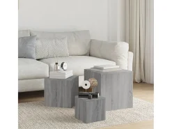 Mesitas auxiliares 3 piezas madera contrachapada gris Sonoma