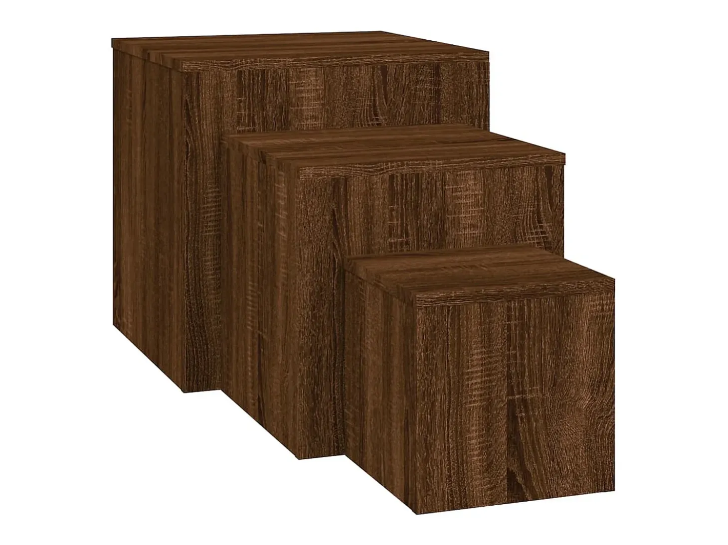 Mesitas auxiliares 3 piezas madera contrachapada marrón roble