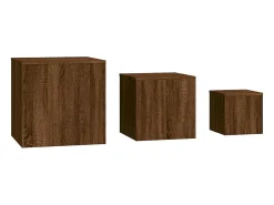 Mesitas auxiliares 3 piezas madera contrachapada marrón roble