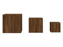 Mesitas auxiliares 3 piezas madera contrachapada marrón roble