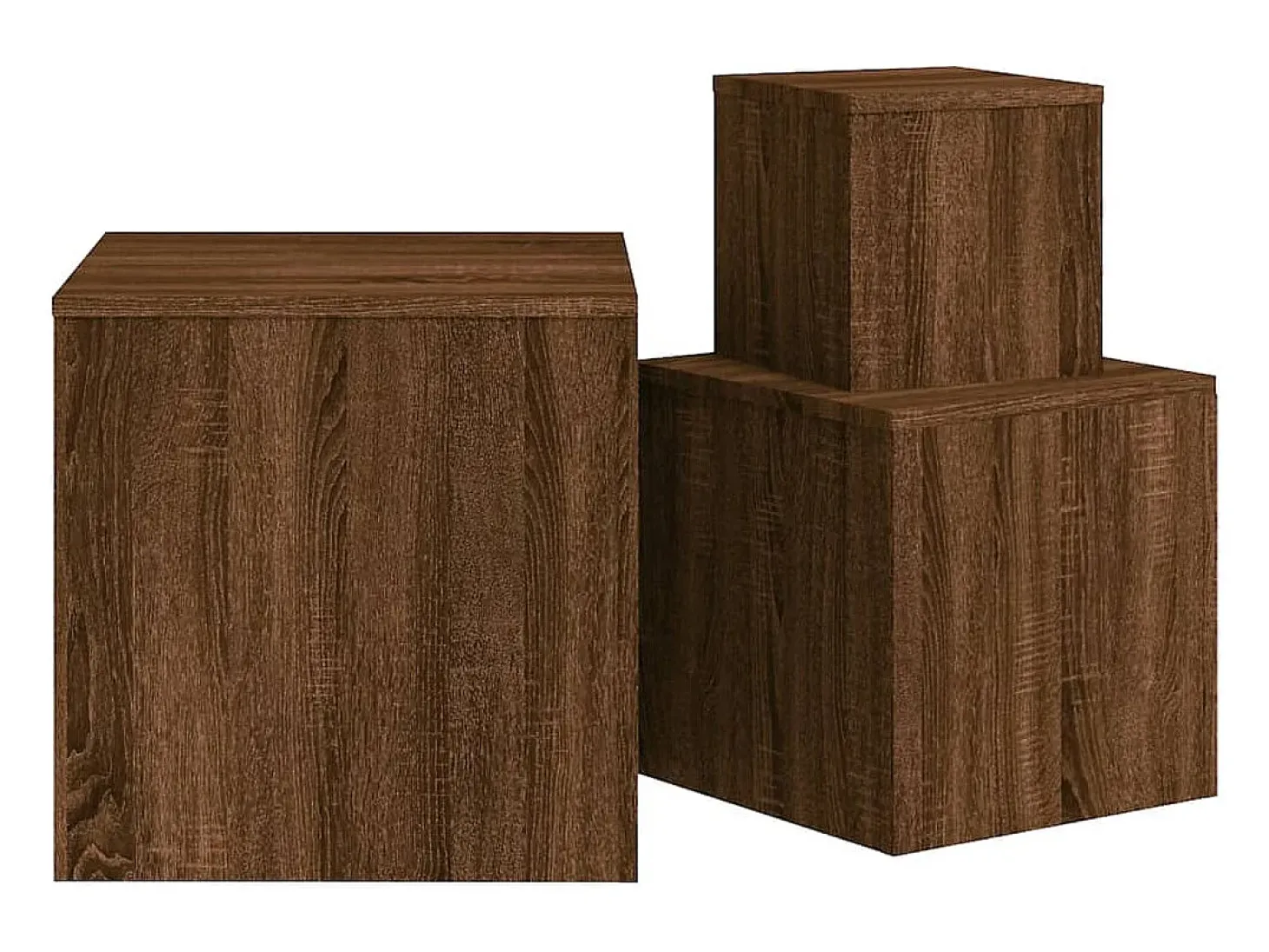 Mesitas auxiliares 3 piezas madera contrachapada marrón roble