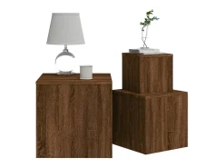 Mesitas auxiliares 3 piezas madera contrachapada marrón roble
