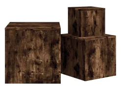 Mesitas auxiliares 3 piezas madera contrachapada roble ahumado